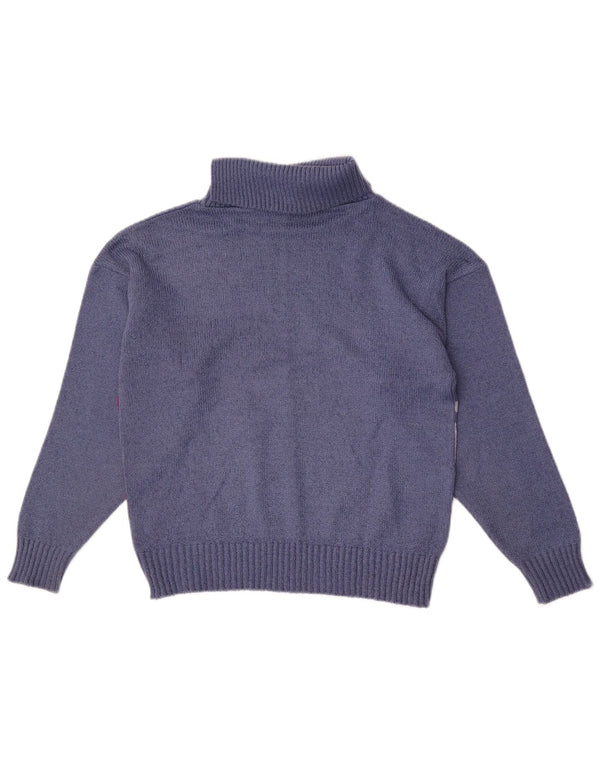 Pebble Womens Roll Neck Jumper Sweater UK 12 Medium Blue Colourblock
