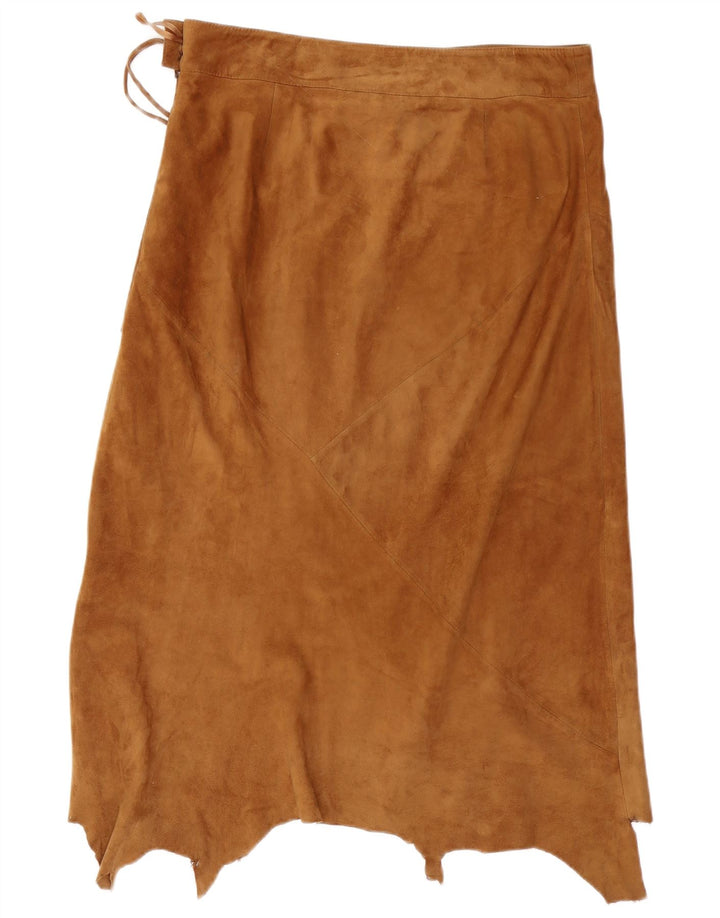 Mauritius Womens Suede Asymmetrical Skirt EU 42 Large W36 Brown Leather