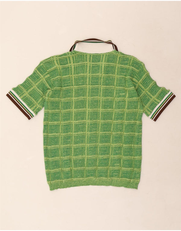S.Moritz Mens Short Sleeve Polo Neck Jumper Sweater Medium Green Striped