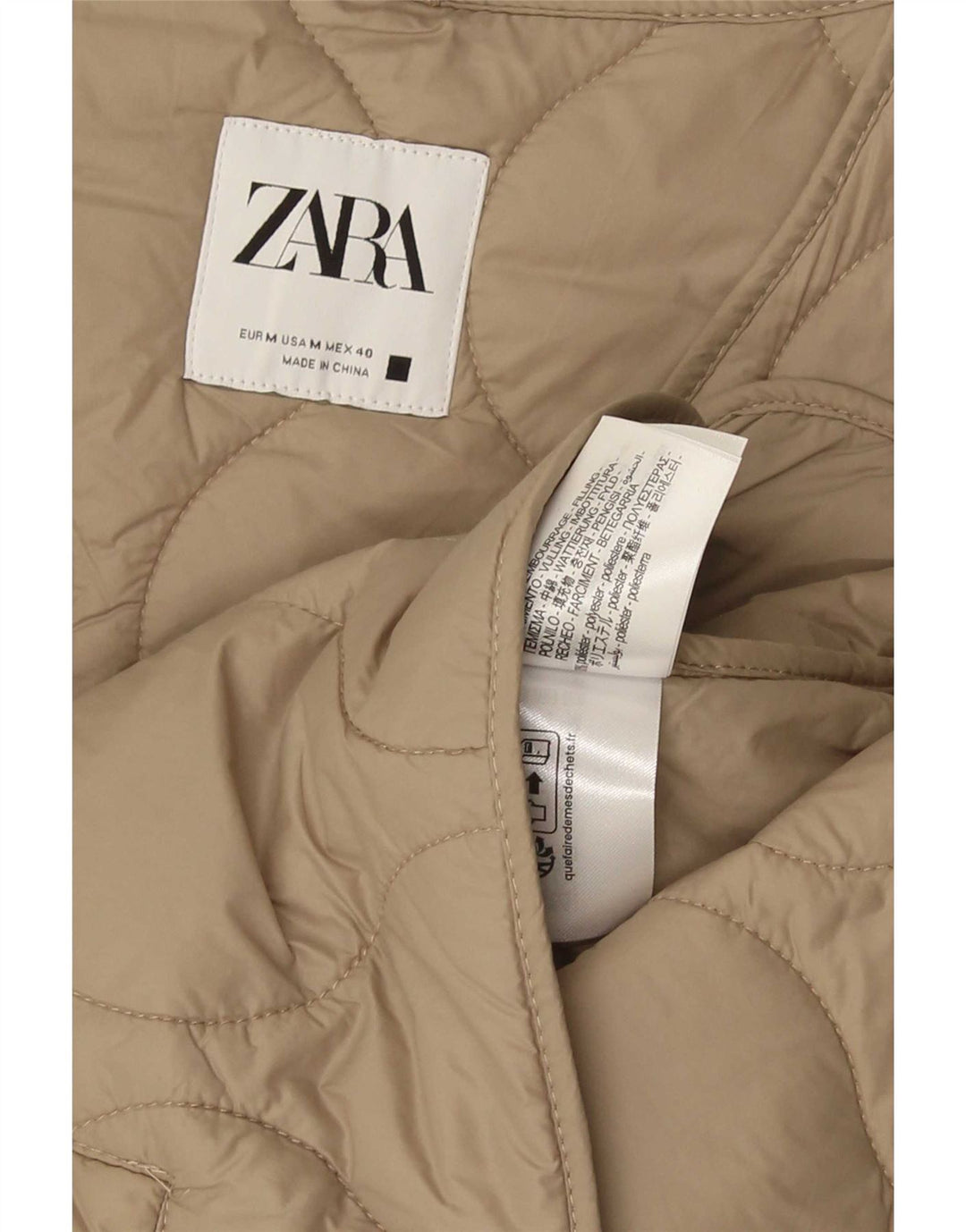Zara Mens Quilted Gilet UK 38 Medium Beige Polyester