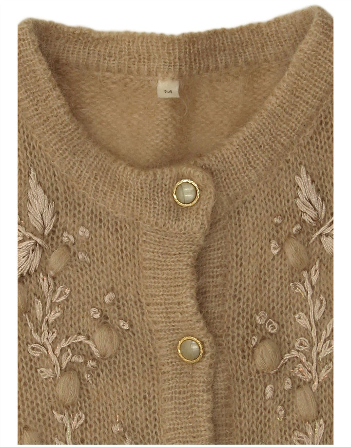 VINTAGE Womens Cardigan Sweater UK 12 Medium Beige Floral