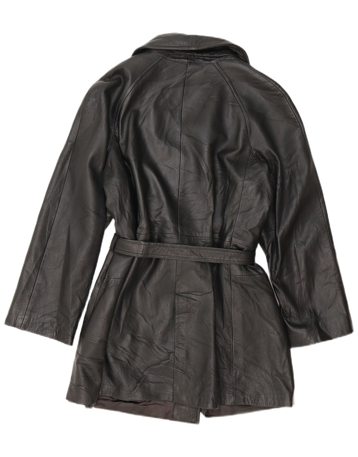 Vintage Womens Double Breasted Leather Coat UK 14 Medium Black