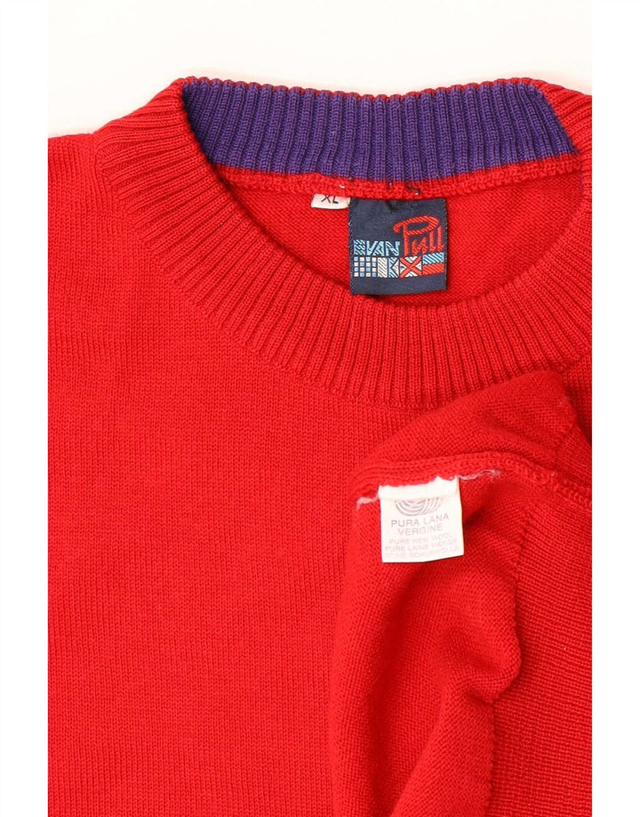 Evan Pull Mens Crew Neck Jumper Sweater XL Red Striped Wool