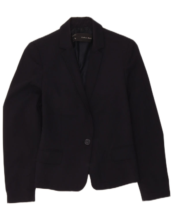 Zara Womens 1 Button Blazer Jacket UK 12 Medium Navy Blue Polyester