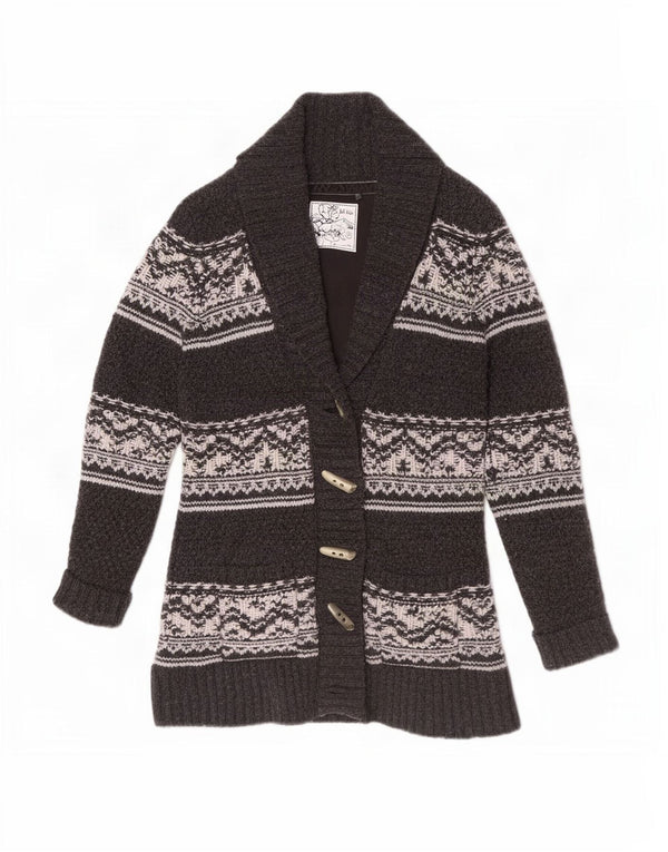 Fat Face Womens Cardigan Sweater UK 12 Medium Grey Fair Isle Lambswool