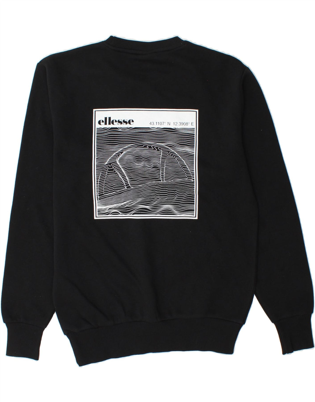 ELLESSE Mens Graphic Sweatshirt Jumper Medium Black Cotton Vintage Ellesse and Second-Hand Ellesse from Messina Hembry 