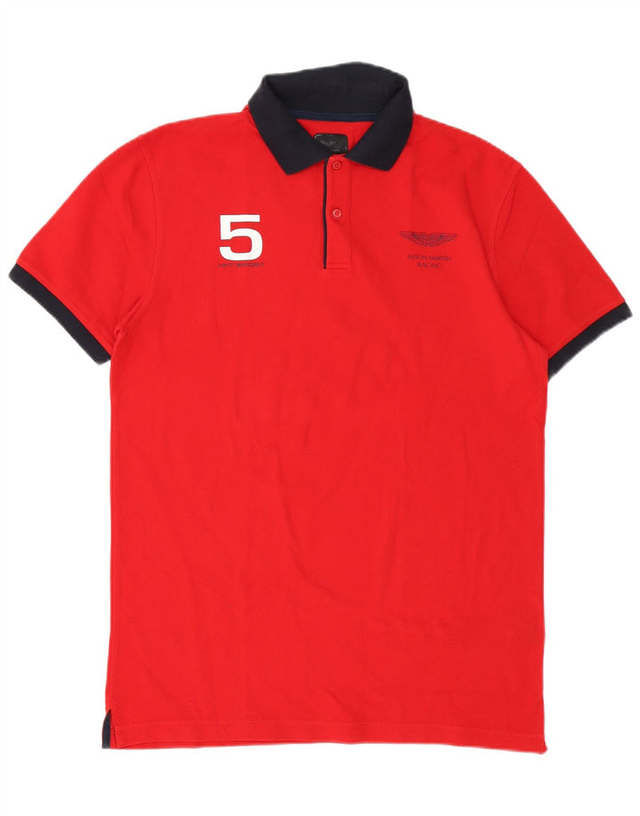 Hackett Mens Graphic Rugby Polo Shirt Medium Red Cotton