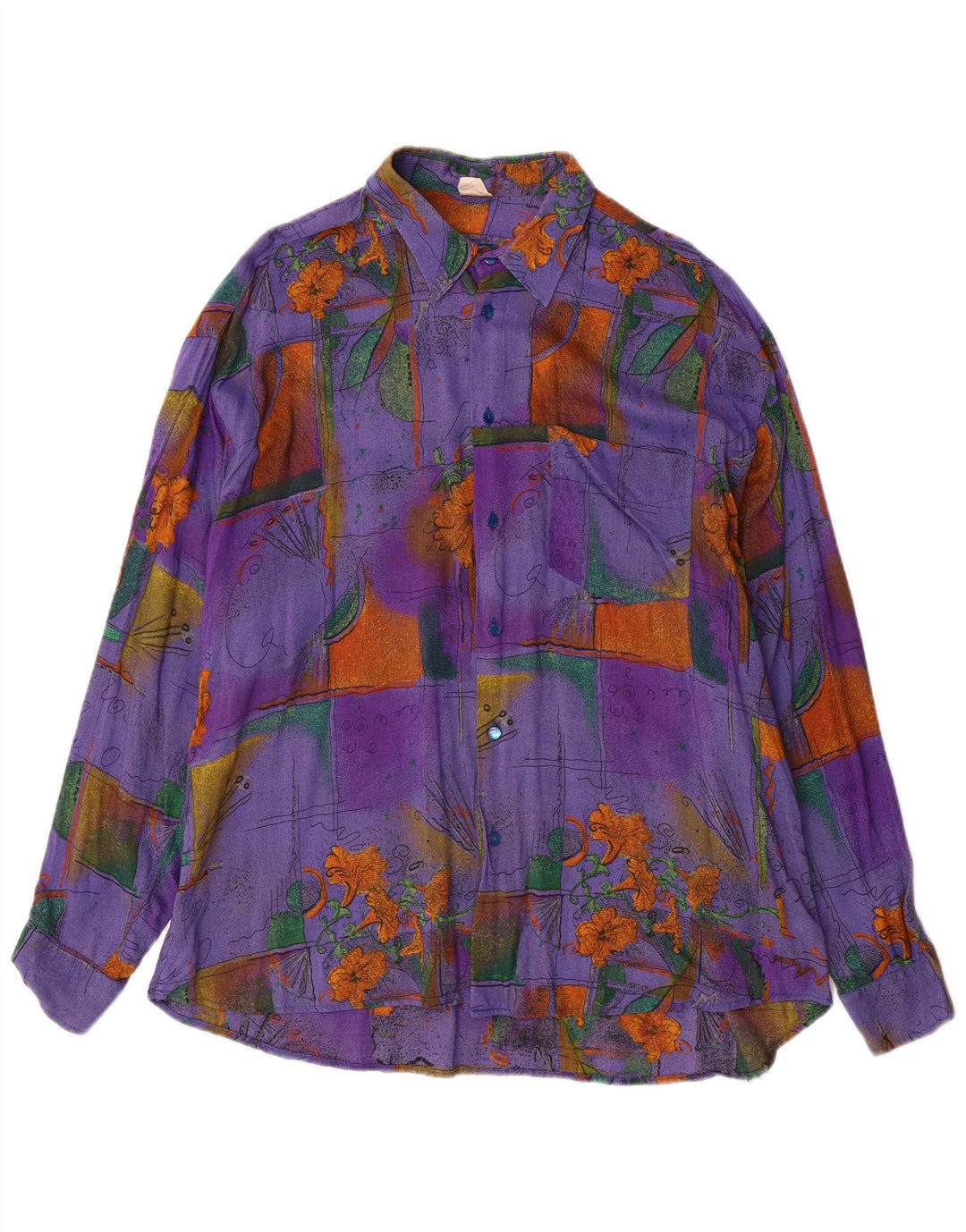 VINTAGE Mens Shirt XL Purple Floral Viscose