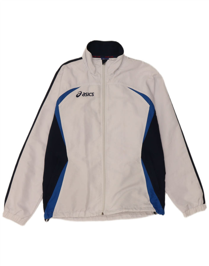 ASICS Mens Tracksuit Top Jacket Medium White Colourblock Polyester