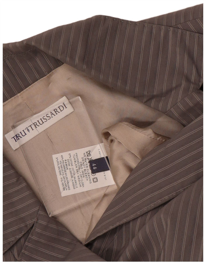 TRUSSARDI Womens 2 Button Blazer Jacket IT 44 Medium Grey Pinstripe Cotton