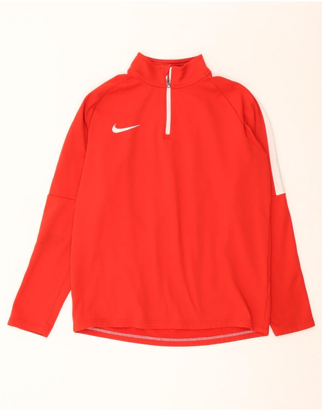 Nike Mens Dri Fit Zip Neck Top Long Sleeve Medium Red Colourblock Polyester