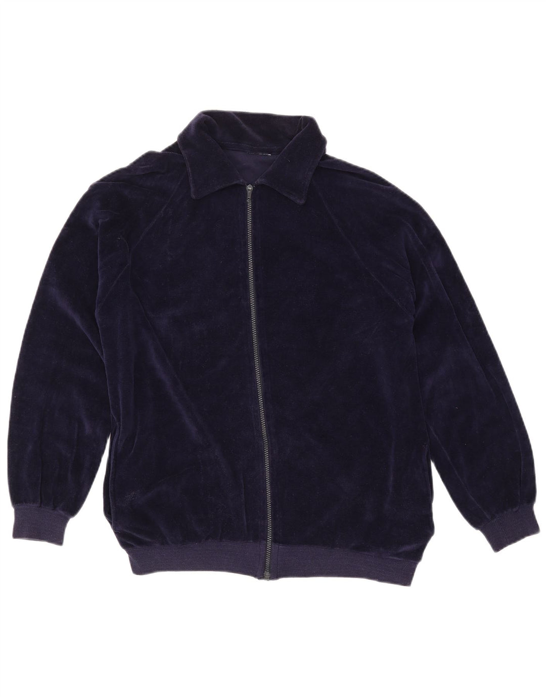 VINTAGE Womens Tracksuit Top Jacket UK 16 Large Navy Blue Cotton