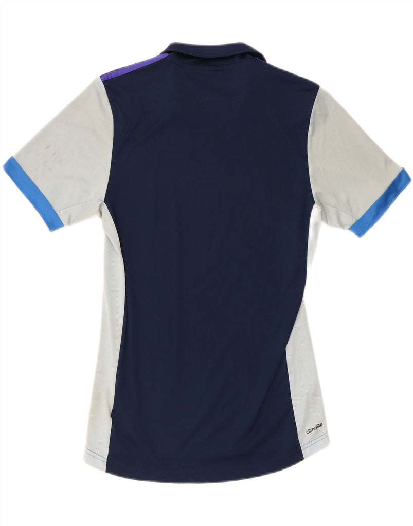 ADIDAS Womens Climalite Polo Shirt UK 10 Small Navy Blue Colourblock Vintage Adidas and Second-Hand Adidas from Messina Hembry 