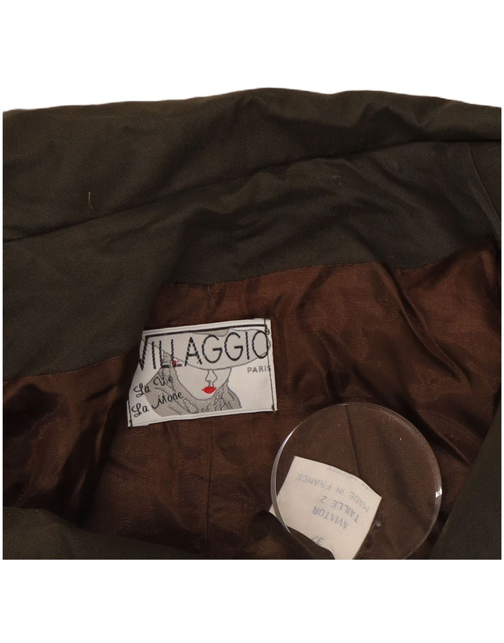 Vintage Womens Crop Double Breasted Jacket UK 18 XL Khaki Viscose