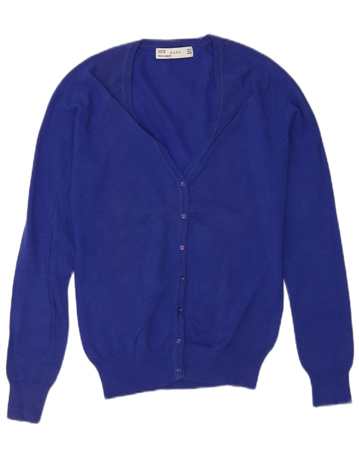 Zara Womens Cardigan Sweater UK 12 Medium Blue Cotton