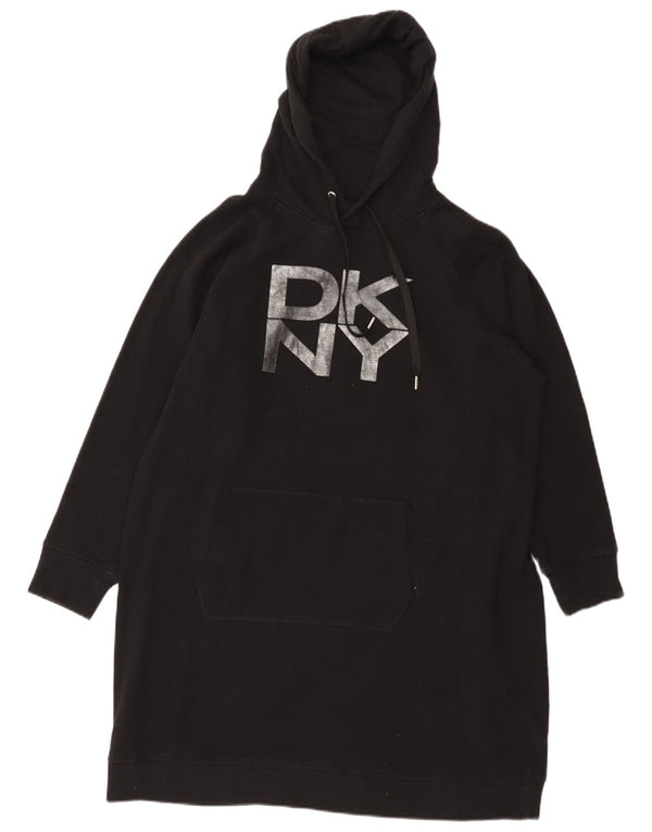 Dkny Womens Oversized Graphic Long Sleeve Hoodie Dress UK 18 XL Black