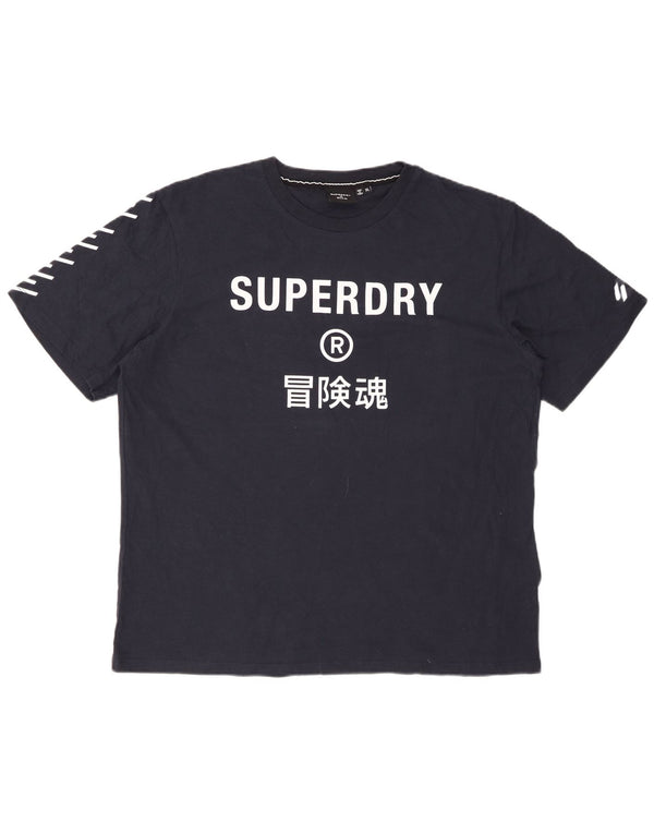 SUPERDRY Mens Graphic T-Shirt Top XL Navy Blue Cotton