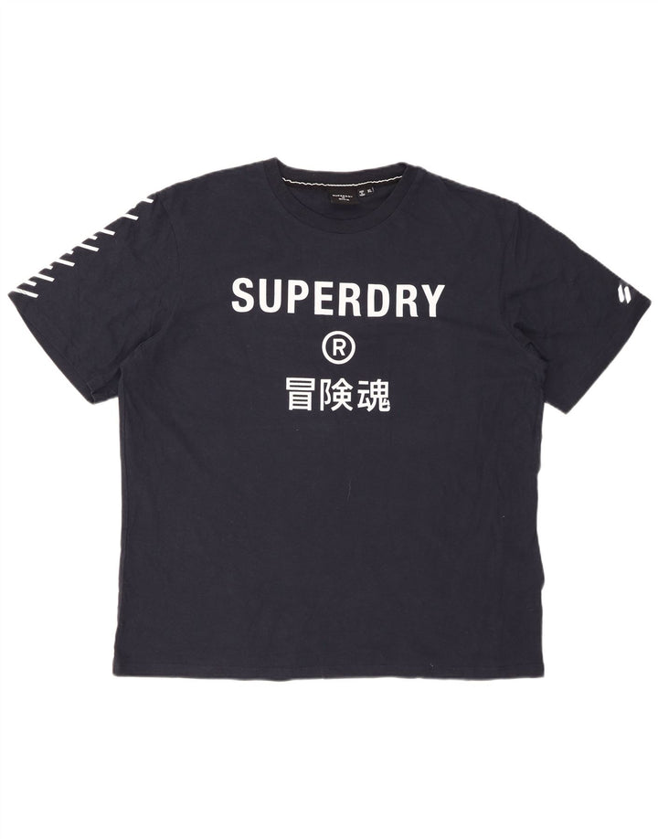 SUPERDRY Mens Graphic T-Shirt Top XL Navy Blue Cotton