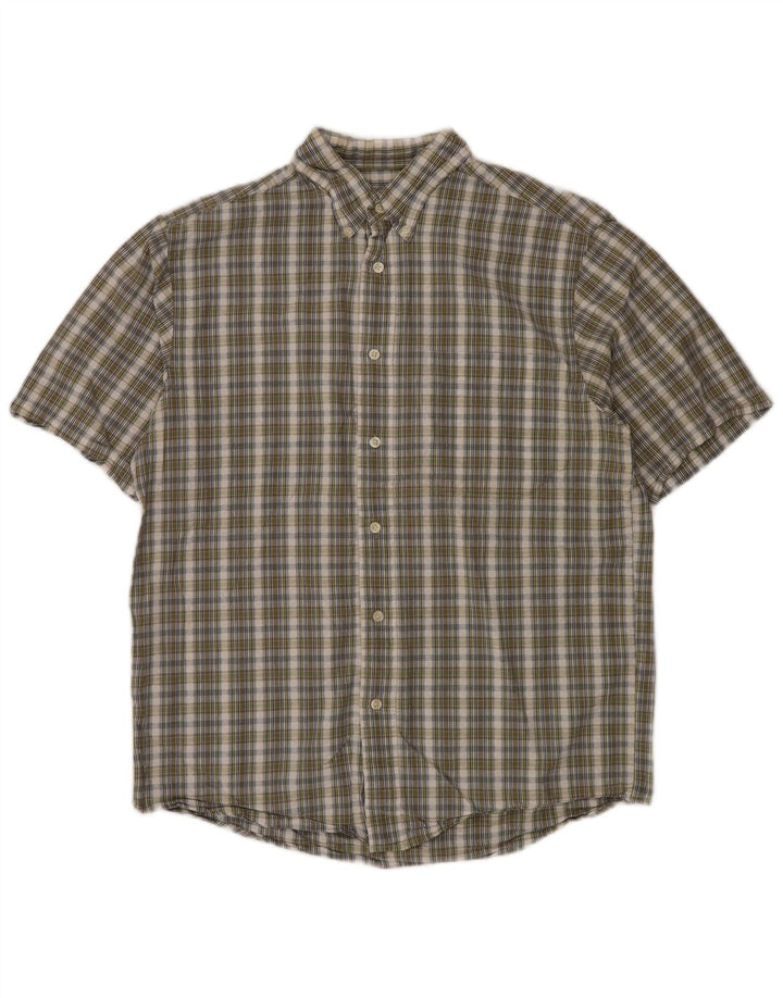 Eddie Bauer Mens Relaxed Fit Short Sleeve Shirt Medium Green Check Cotton