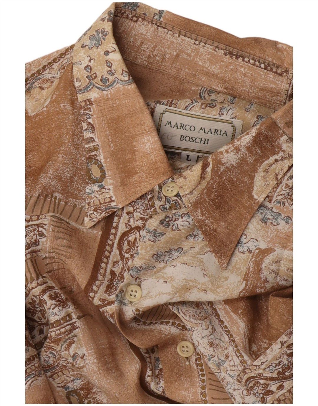 VINTAGE Mens Short Sleeve Shirt Large Brown Patchwork