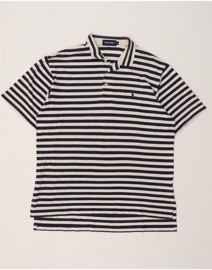 RALPH LAUREN Mens Polo Shirt XL Navy Blue Striped Cotton Vintage Ralph Lauren and Second-Hand Ralph Lauren from Messina Hembry 
