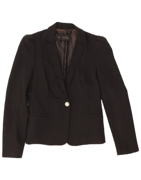 Zara Womens 1 Button Blazer Jacket UK 12 Medium Black