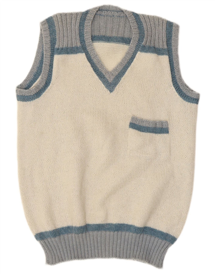 Vintage Mens Vest Tank Top Small White Colourblock
