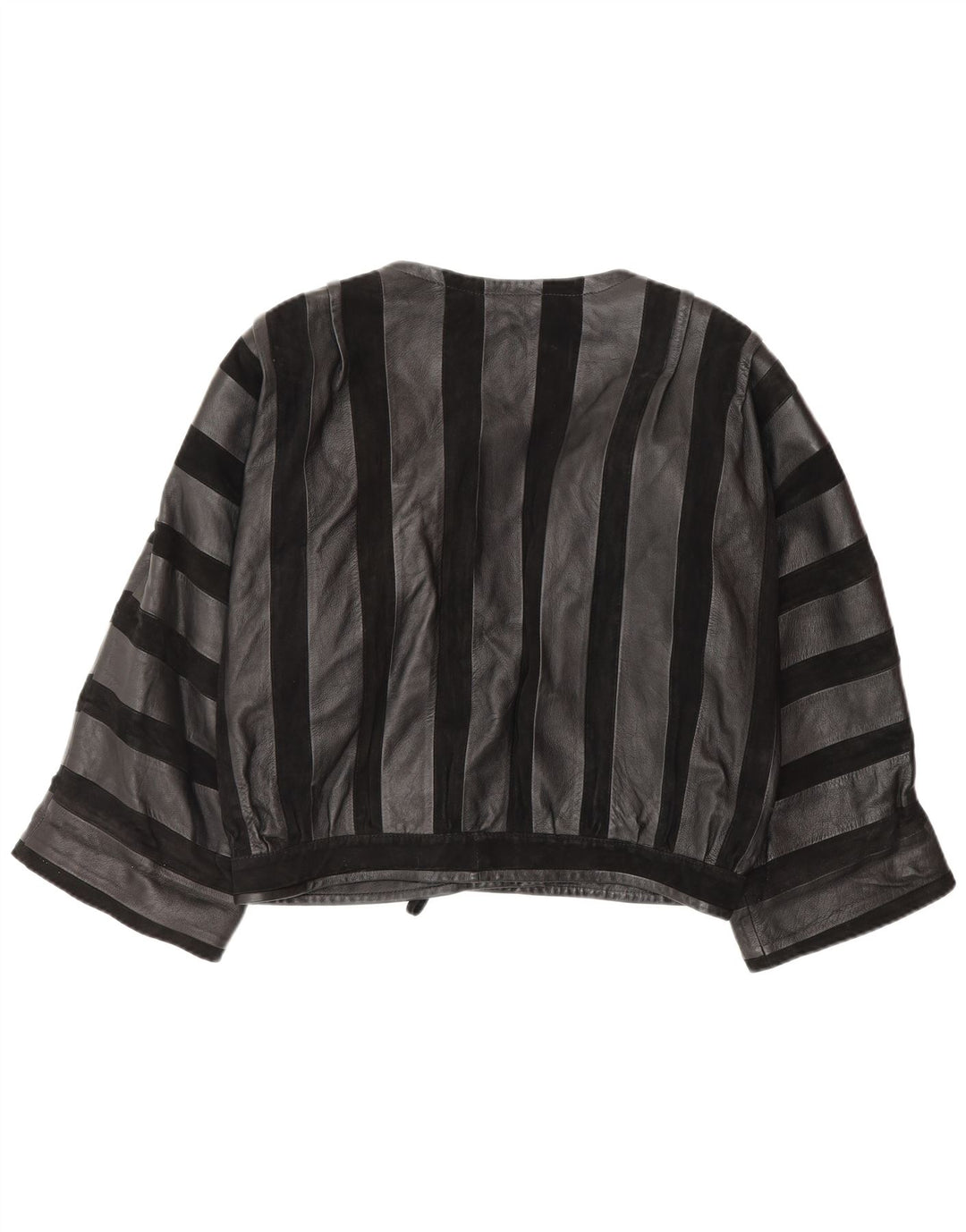 Vintage Womens Leather Bomber Jacket UK 14 Medium Black Striped Leather