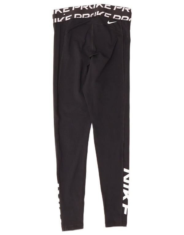 Nike Womens Dri Fit Graphic Leggings UK 10 Small Black Polyester Sports