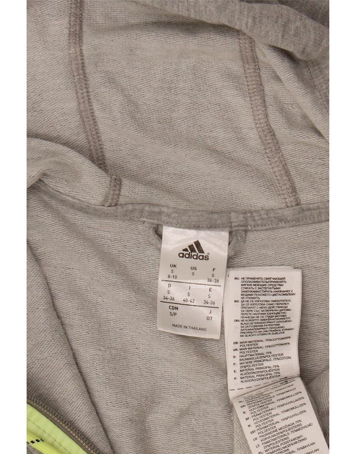ADIDAS Womens Graphic Zip Hoodie Sweater UK 8/10 Small Grey Cotton