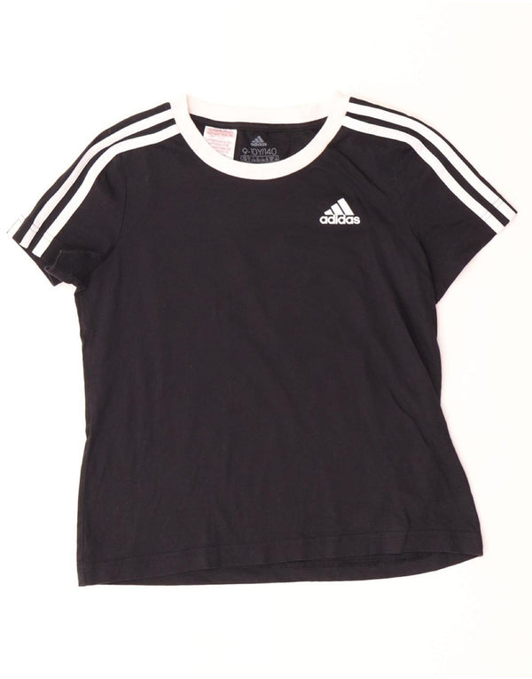 ADIDAS Girls T-Shirt Top 9-10 Years Black Cotton