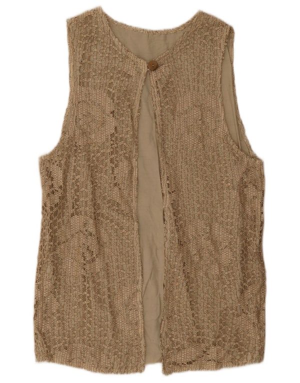 Vintage Womens Sleeveless Cardigan Top UK 14 Medium Beige Floral