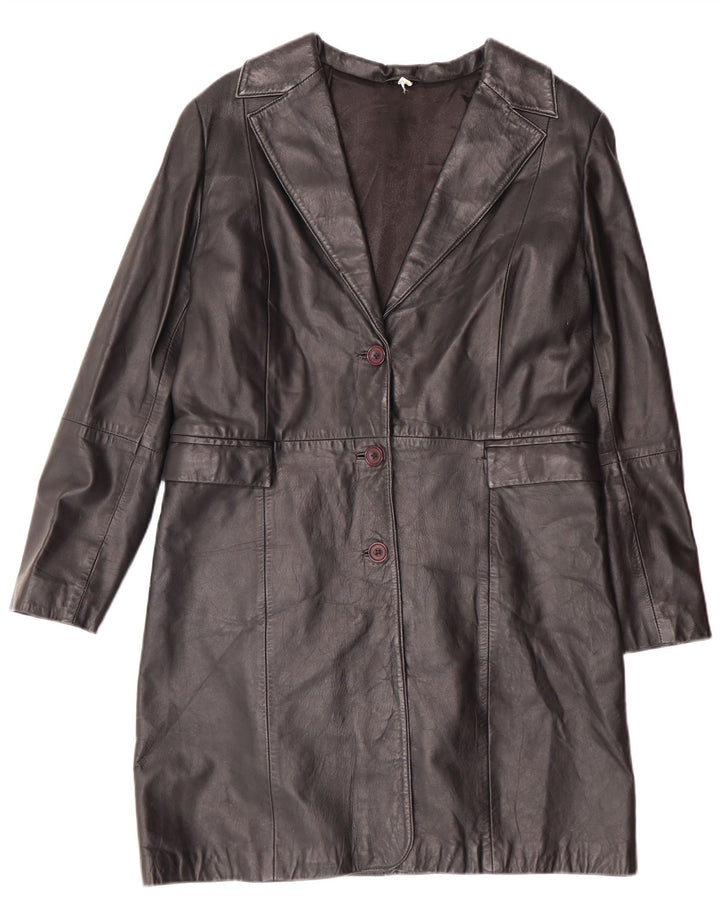 Vintage Womens Leather Coat UK 14 Medium Black Leather