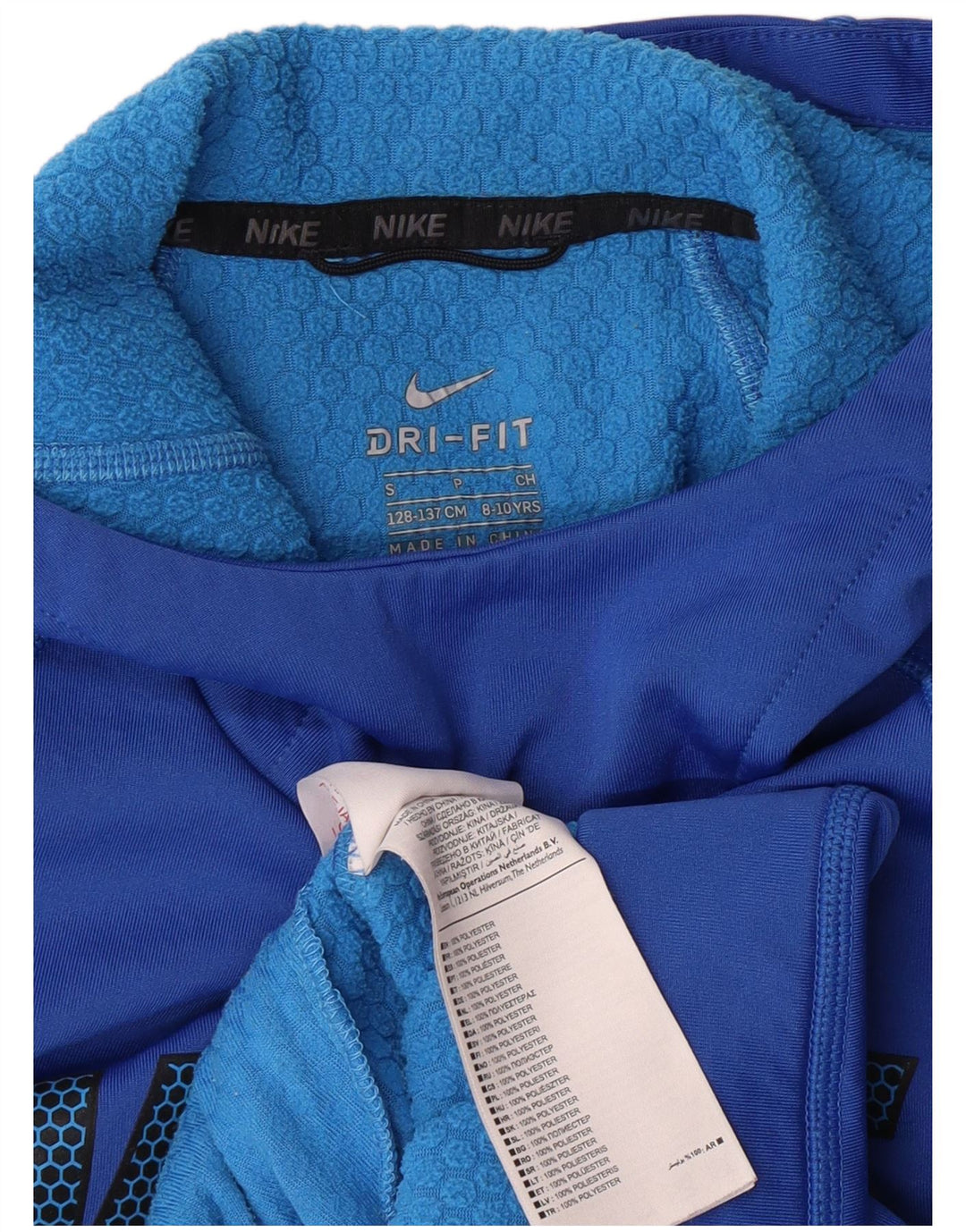 NIKE Boys Dri Fit Graphic Hoodie Jumper 8-9 Years Small Blue Polyester