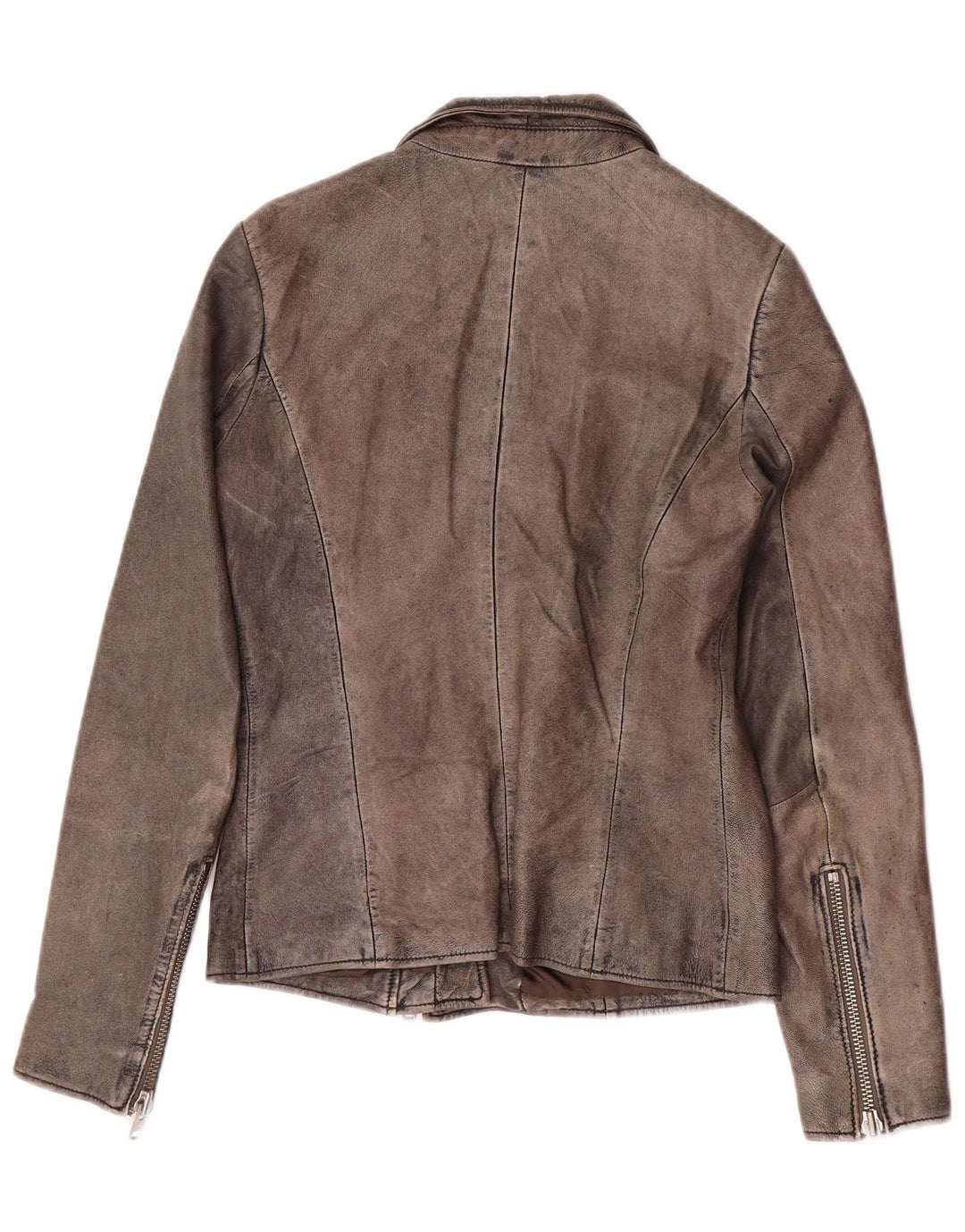 Zen Womens Leather Biker Jacket IT 44 Medium Grey Leather