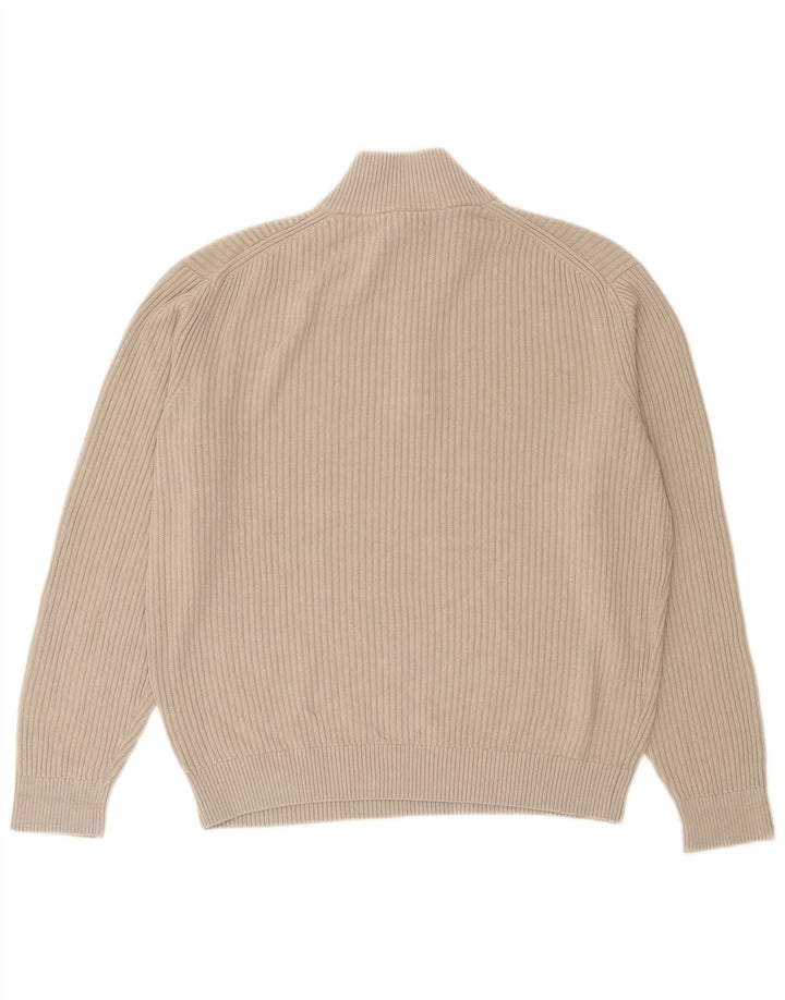Massimo Dutti Mens Zip Neck Jumper Sweater Medium Beige Cotton
