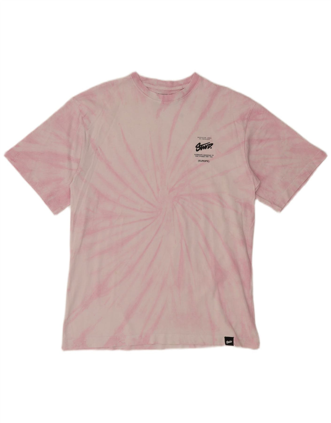 PULL & BEAR Mens Graphic T-Shirt Top Small Pink Tie Dye Cotton