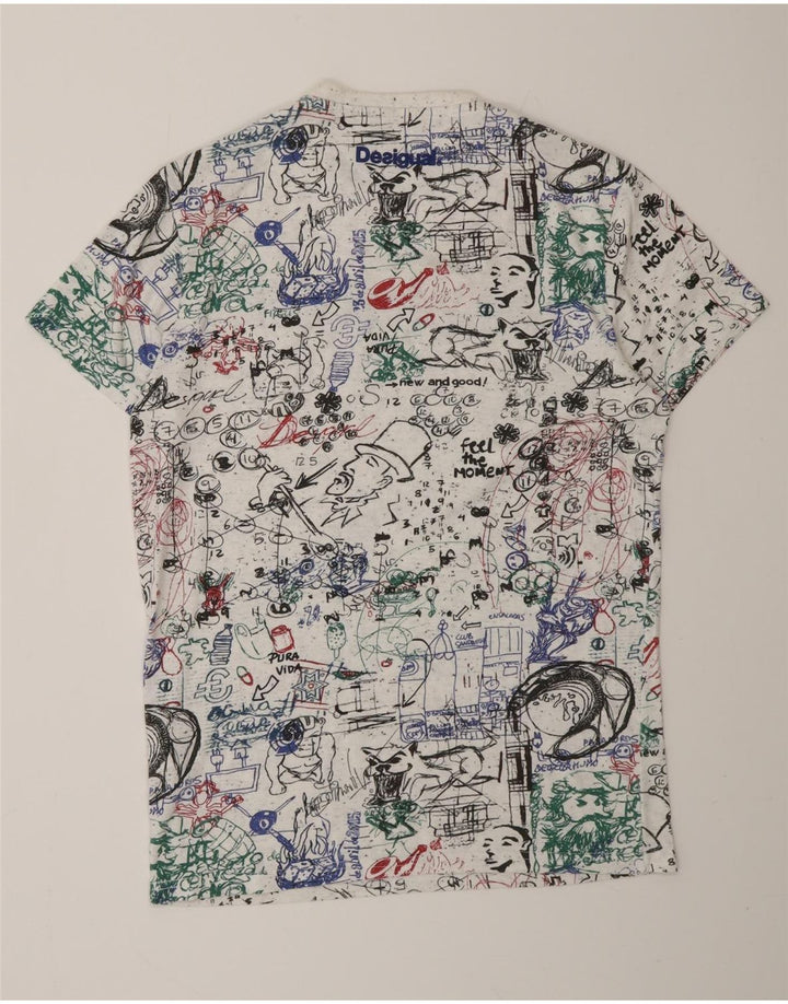 DESIGUAL Mens Abstract Pattern Graphic T-Shirt Top Medium White Cotton