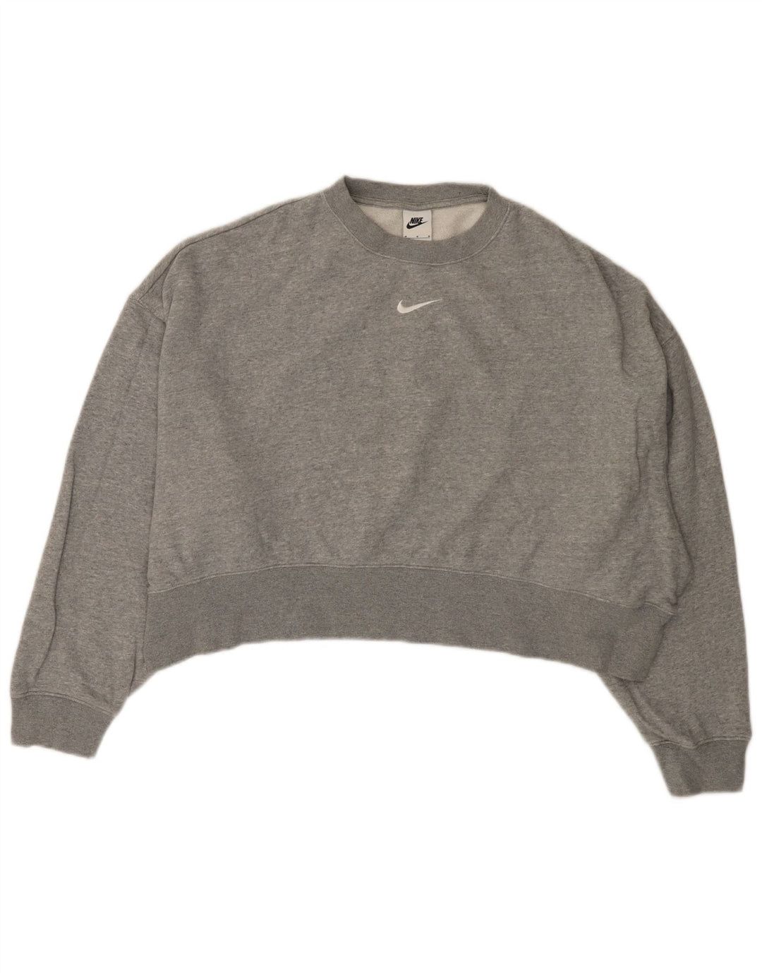 NIKE Womens Oversized Crop Sweatshirt Jumper UK 14 Medium Grey Cotton