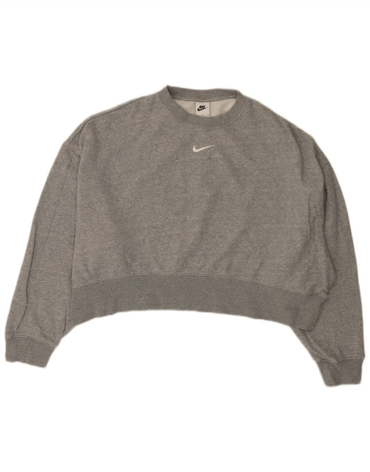 NIKE Womens Oversized Crop Sweatshirt Jumper UK 14 Medium Grey Cotton