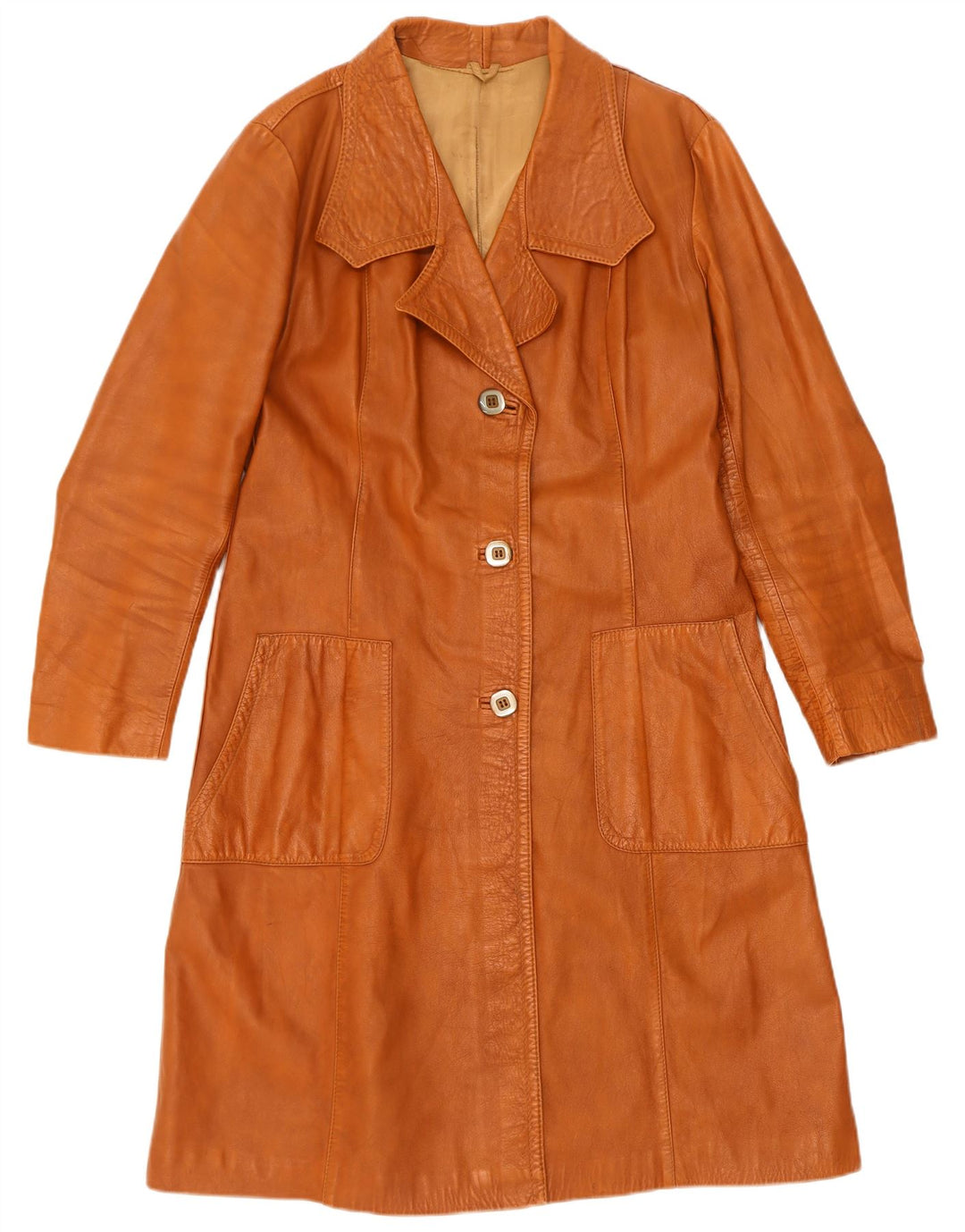 Vintage Womens Leather Coat IT 52 2XL Brown