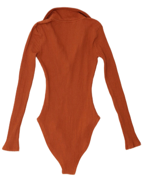 MISS SELFRIDGE Womens Bodysuit UK 8 Small Brown Cotton