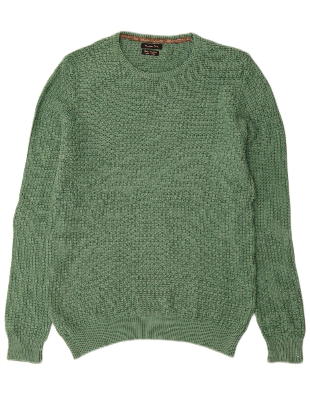Massimo Dutti Mens Crew Neck Jumper Sweater Medium Green Cotton