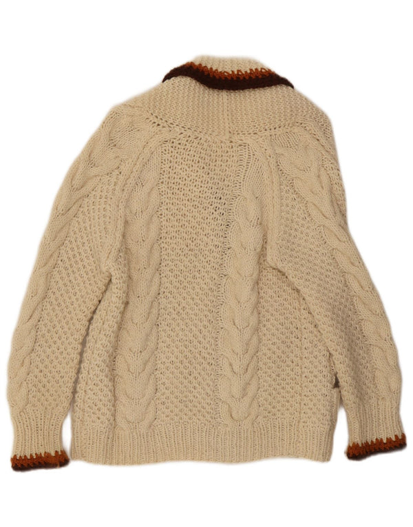 Vintage Womens Cardigan Sweater UK 14 Medium Off White Colourblock