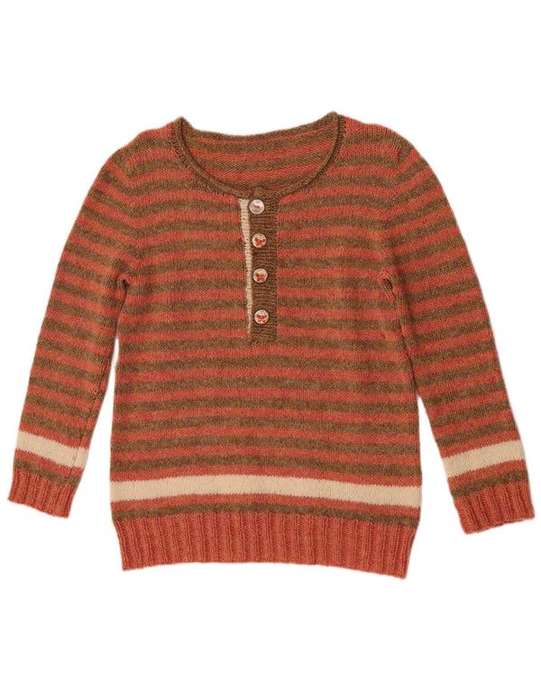 Vintage Womens Button Neck Jumper Sweater UK 10 Small Red Striped