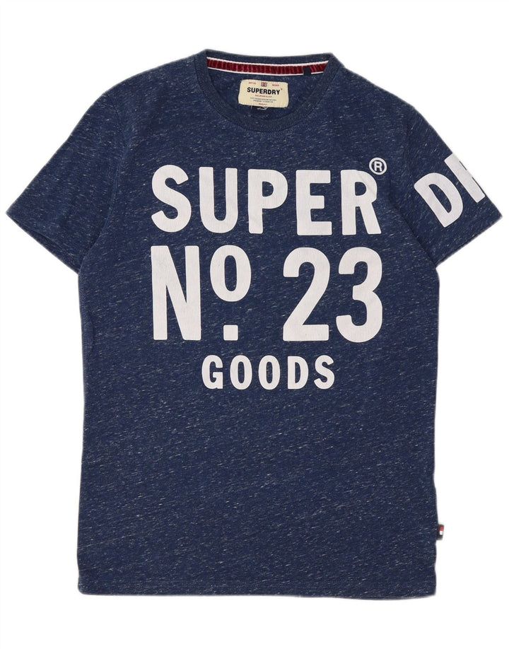 SUPERDRY Mens Graphic T-Shirt Top Small Navy Blue Flecked Cotton