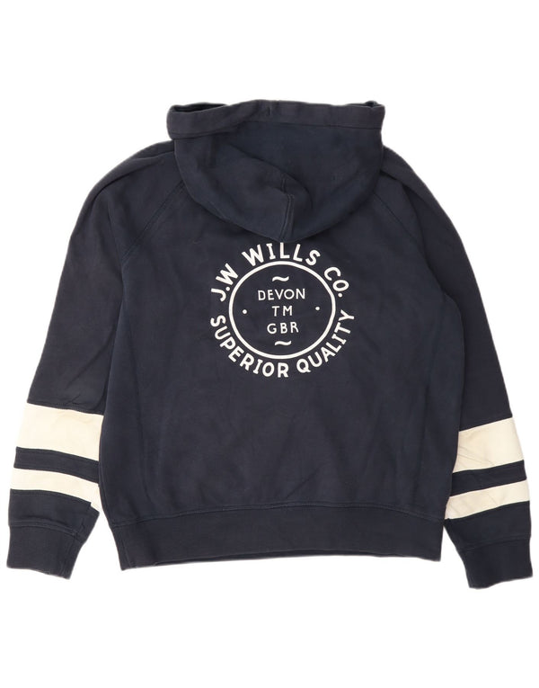 Jack Wills Womens Graphic Hoodie Jumper UK 12 Medium Navy Blue Colourblock