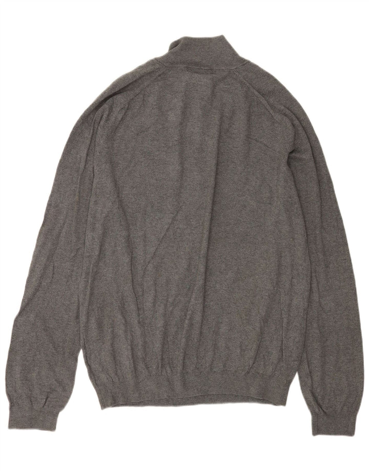 EDDIE BAUER Mens Zip Neck Jumper Sweater Large Grey Cotton