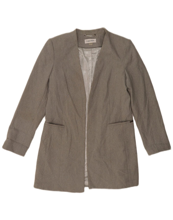 CALVIN KLEIN Womens Longline Open Blazer Jacket US 12 Large Grey Polyester