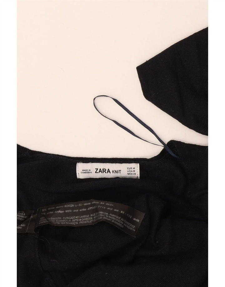 Zara Womens Top Long Sleeve UK 14 Medium Navy Blue Viscose